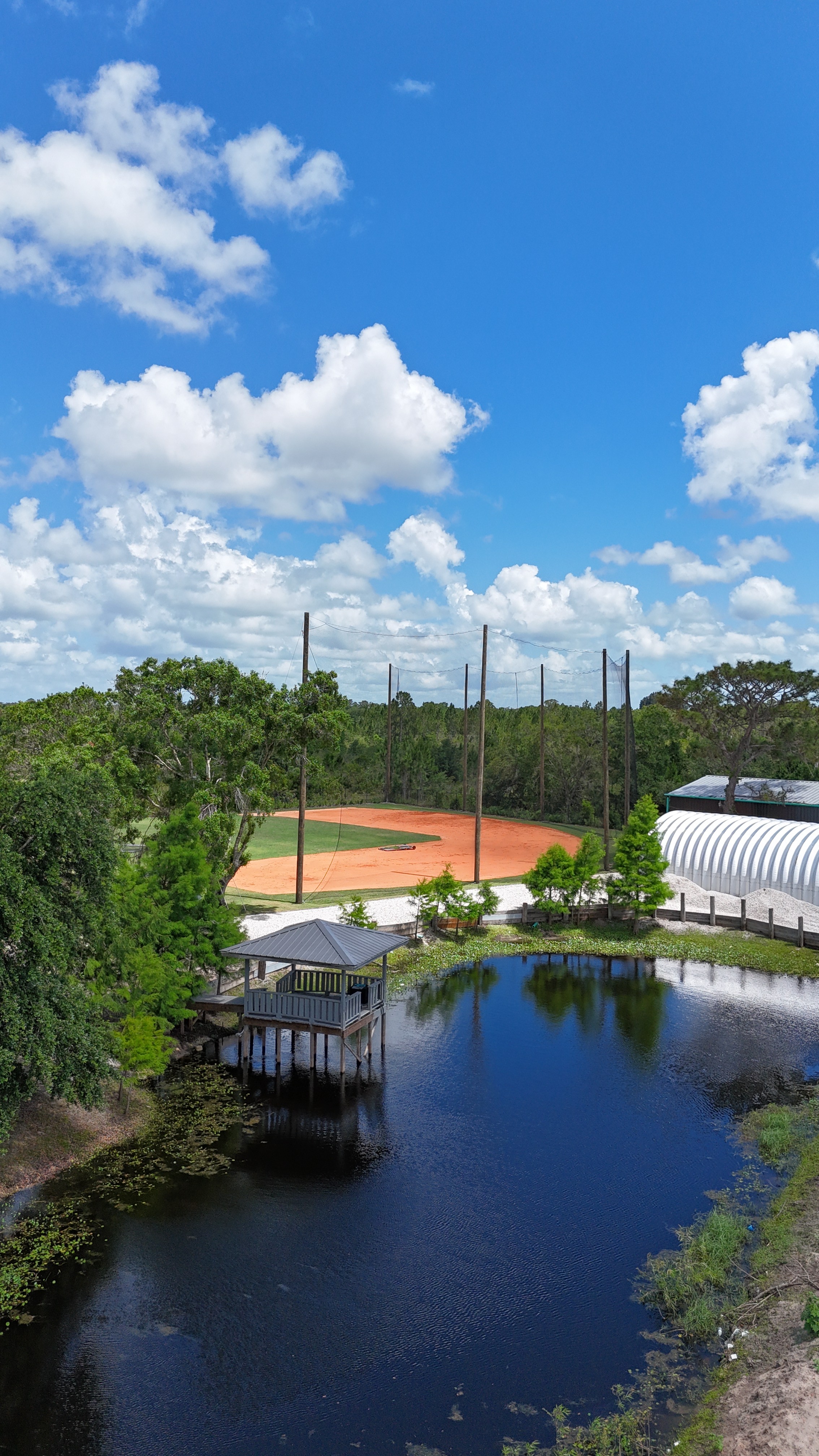 Aerial view of the DDLA baseball field and pond