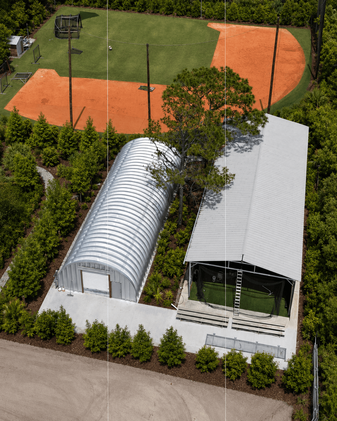 Aerial view of the DDLA batting cage barn